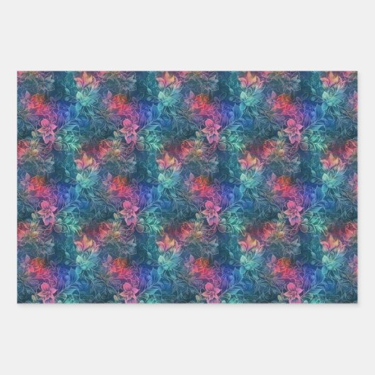 Festivals Blumenmuster - Lebhafte Blüten Geschenkpapier Set (Vorderseite 3)