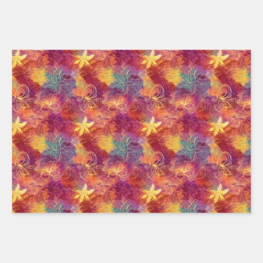 Festivals Blumenmuster - Lebhafte Blüten Geschenkpapier Set (Vorderseite 2)