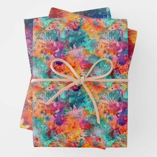 Festivals Blumenmuster - Lebhafte Blüten Geschenkpapier Set (Beispiel)