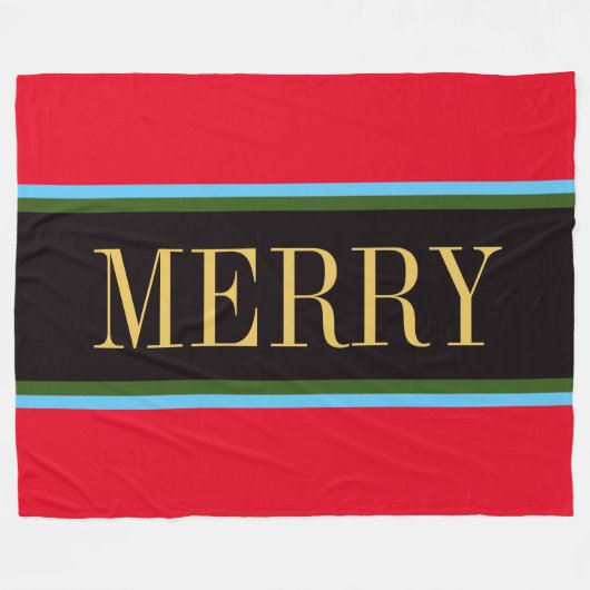 Festivals Bright Red Black Green Blue MERRY Streif Fleecedecke (Vorderseite (Horizontal))
