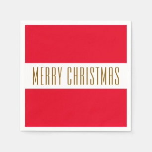 Festivals Bright Red White Stripes MERRY CHRISTMAS Serviette