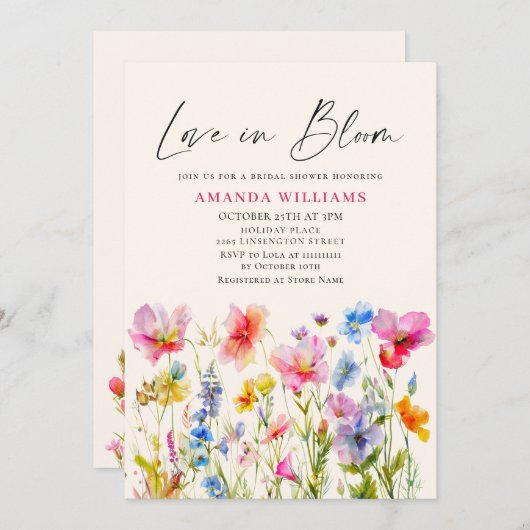 Festivals Bright Watercolor Blume Brautparty Einladung (Vorne/Hinten)