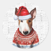 Festivals Bull Terrier Dog Woof Word Art Weihnacht Runder Aufkleber (Vorderseite)