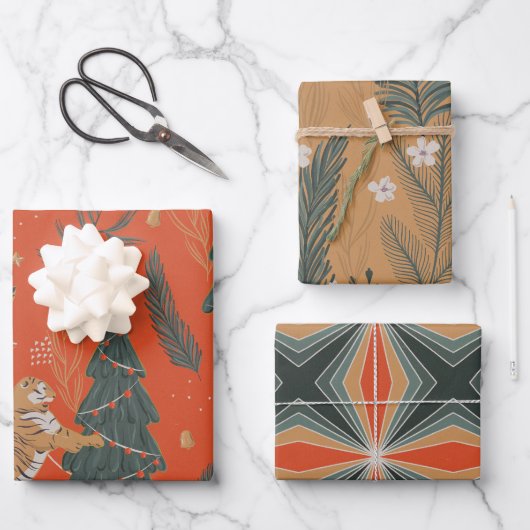 Festivals Cheetah Holiday Gem Tone Geschenkpapier Set (Vorderseite)