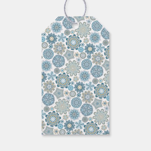 Festivals Chic Floral Mandala Schneeflocken Muster Geschenkanhänger (Rückseite)