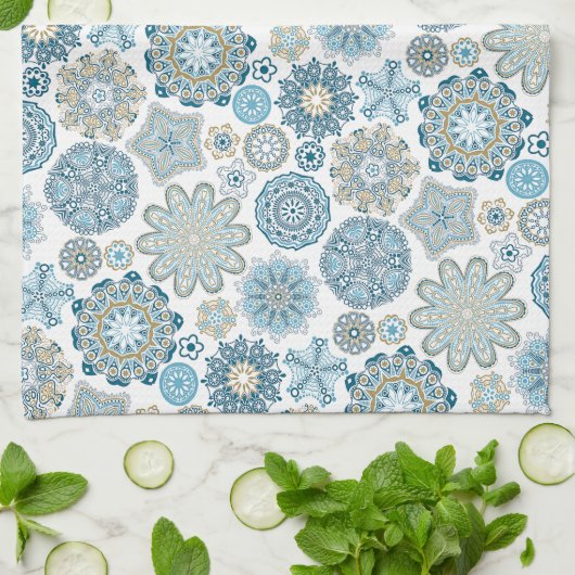 Festivals Chic Floral Mandala Schneeflocken Muster Geschirrtuch (Gefaltet)