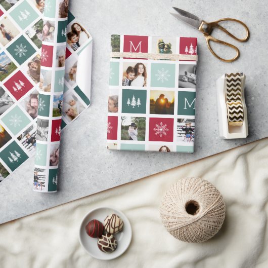 Festivals Collage Monogram | 15 Foto Urlaub Geschenkpapier (Kunsthandwerk)