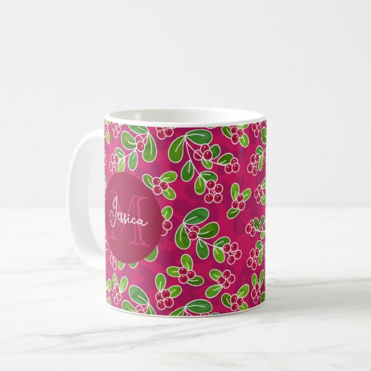 Festivals Cranberry Foliage Muster Monogramm Kaffeetasse (Vorderseite Links)