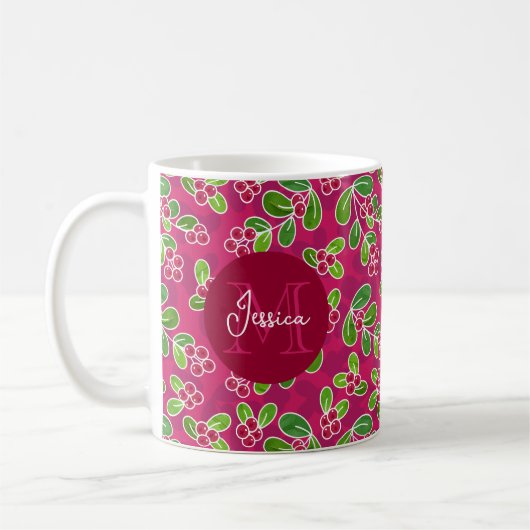 Festivals Cranberry Foliage Muster Monogramm Kaffeetasse (Links)