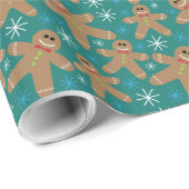 Festivals Dark Aquamarin Gingerbrot Mann Weihnacht Geschenkpapier (Rolleneckpunkt)