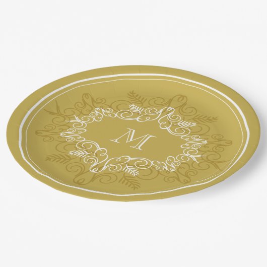 Festivals Deko Frame Monogram Classy Holiday Pappteller (Schrägansicht)