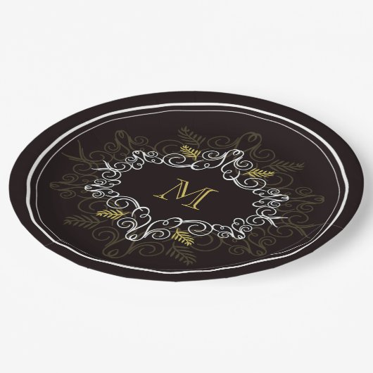Festivals Deko Frame Monogram Classy Holiday Pappteller (Schrägansicht)