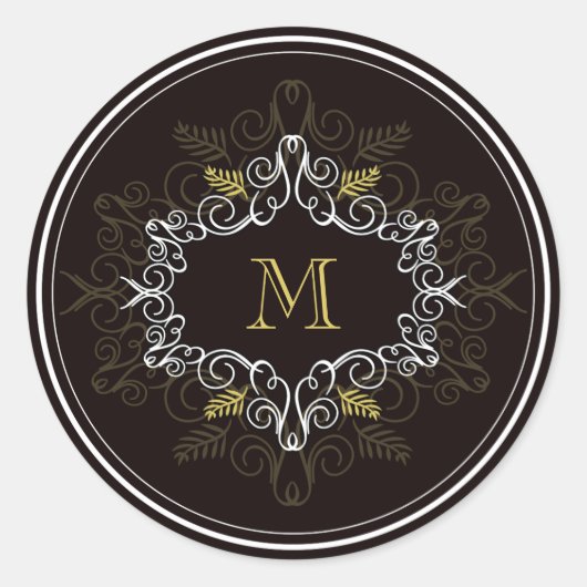 Festivals Deko Frame Monogram Classy Holiday Runder Aufkleber (Vorderseite)