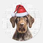 Festivals Drahthaar Pointer Woof Word Weihnachten Runder Aufkleber (Vorderseite)