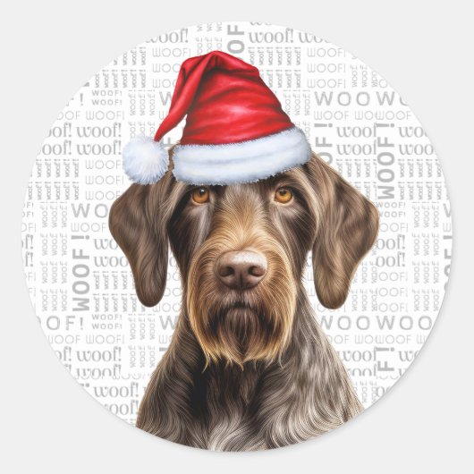 Festivals Drahthaar Pointer Woof Word Weihnachten Runder Aufkleber (Vorderseite)