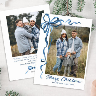 Festivals Dusty Blue Christmas Bow Ribbon 2 Foto Feiertagskarte