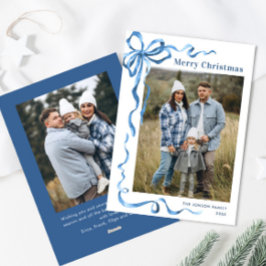 Festivals Dusty Blue Christmas Bow Ribbon 2 Foto Feiertagskarte