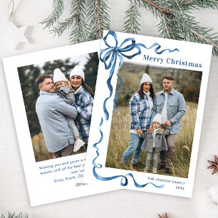 Festivals Dusty Blue Christmas Bow Ribbon 2 Foto Feiertagskarte