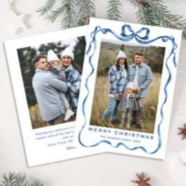 Festivals Dusty Blue Christmas Bow Ribbon 2 Foto Feiertagskarte