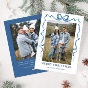 Festivals Dusty Blue Christmas Bow Ribbon 2 Foto Feiertagskarte