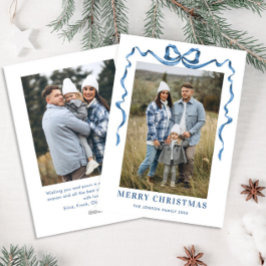 Festivals Dusty Blue Christmas Bow Ribbon 2 Foto Feiertagskarte