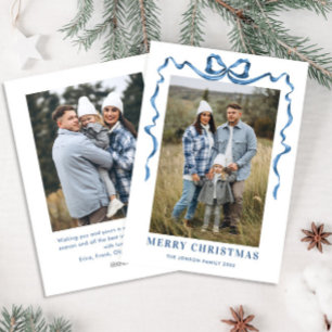Festivals Dusty Blue Christmas Bow Ribbon 2 Foto Feiertagskarte