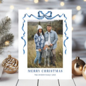 Festivals Dusty Blue Christmas Bow Ribbon 2 Foto Postkarte