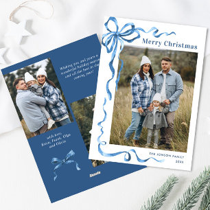 Festivals Dusty Blue Christmas Bow Ribbon 3 Foto Feiertagskarte