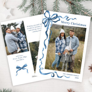 Festivals Dusty Blue Christmas Bow Ribbon 3 Foto Feiertagskarte