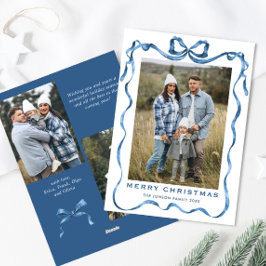 Festivals Dusty Blue Christmas Bow Ribbon 3 Foto Feiertagskarte
