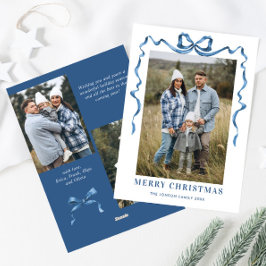 Festivals Dusty Blue Christmas Bow Ribbon 3 Foto Feiertagskarte