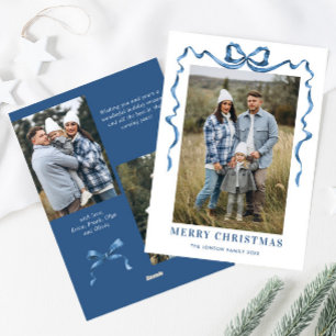 Festivals Dusty Blue Christmas Bow Ribbon 3 Foto Feiertagskarte