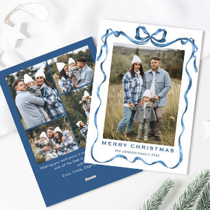 Festivals Dusty Blue Christmas Bow Ribbon 5 Foto Feiertagskarte