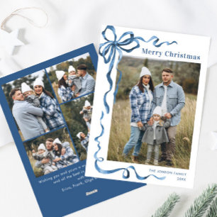 Festivals Dusty Blue Christmas Bow Ribbon 5 Foto Feiertagskarte