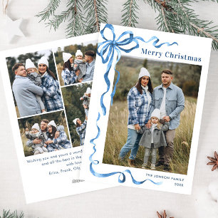 Festivals Dusty Blue Christmas Bow Ribbon 5 Foto Feiertagskarte
