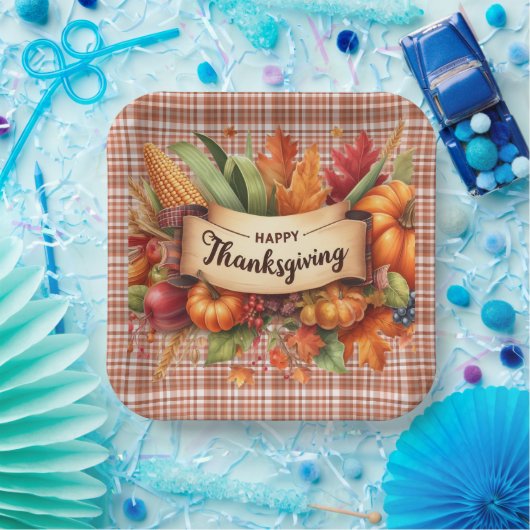 Festivals Erntedank Gingham Square Papierplatte Pappteller (Party)