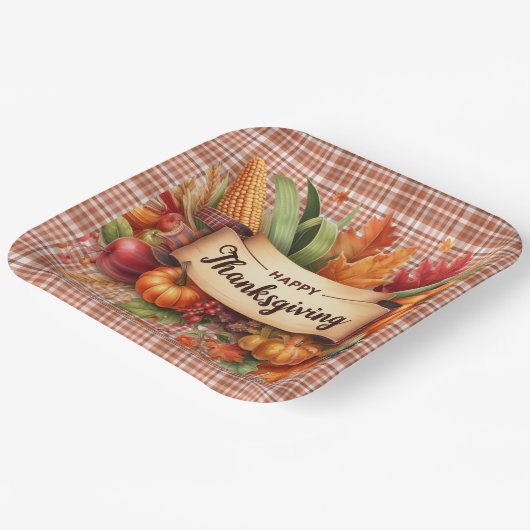 Festivals Erntedank Gingham Square Papierplatte Pappteller (Gewinkelt)