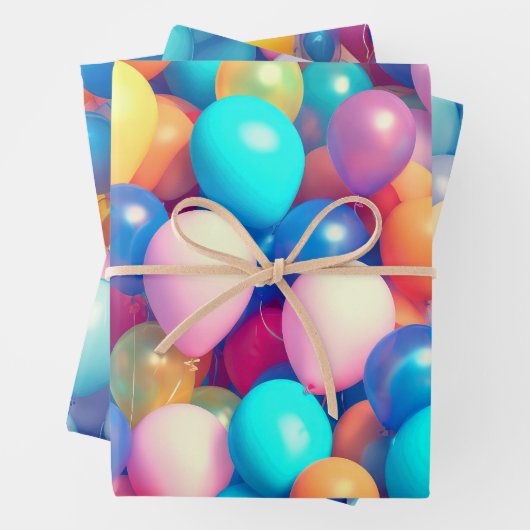 Festivals farbenfroher Ballon Themenabend Party Geschenkpapier Set (Beispiel)