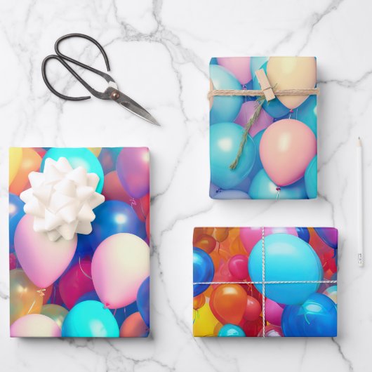 Festivals farbenfroher Ballon Themenabend Party Geschenkpapier Set (Vorderseite)