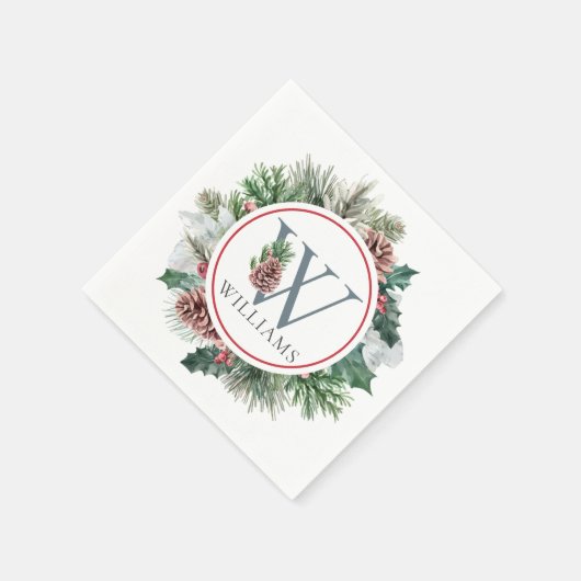 Festivals Foliage Holiday Monogram Initial Dinner Serviette (Ecke)