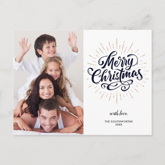 Festivals Frohe Weihnachten Gold Sternexplosion Ei Postkarte (Vorderseite)