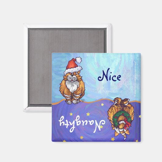 Festivals Ginger Cat Naughty Nice Holiday Magnet (Vorderseite/Rückseite)