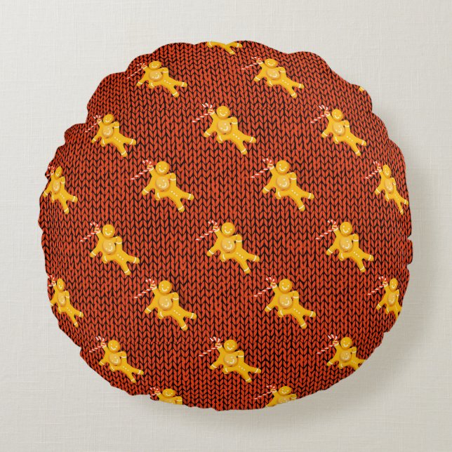 Festivals Gingerbrei Mann & Strick Muster Weihnach Rundes Kissen (Vorderseite)