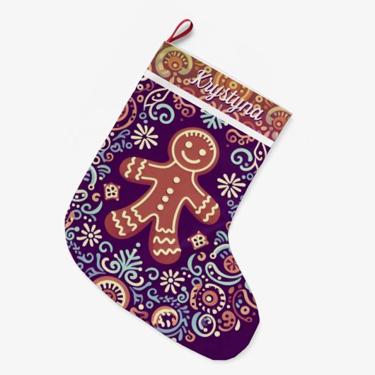 Festivals Gingerbrot Delight Großer Weihnachtsstrumpf (Vorderansicht (hängend))