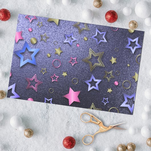 Festivals Glam Shiny Blue Gold Pink Metallic Stars Seidenpapier