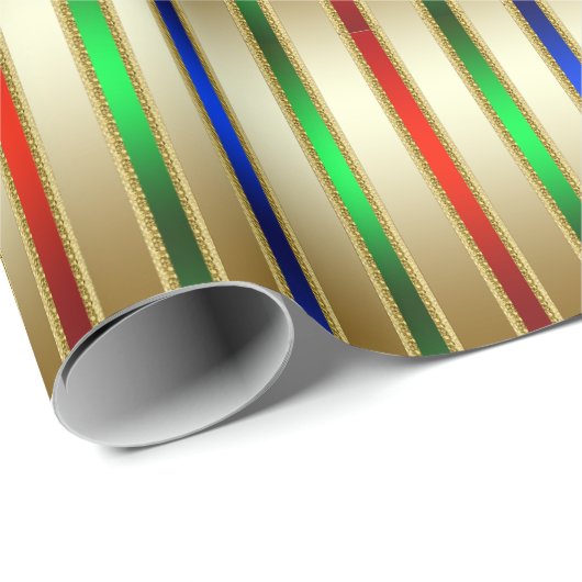 Festivals Glam Stripes Red Blue Green Gold Geschenkpapier (Rolleneckpunkt)
