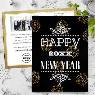 Festivals Gold Fireworks Moderne Fun Script Busine Feiertagspostkarte