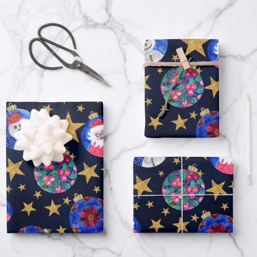 Festivals Gold Glitzer Stars Ornamente Traumhaft Geschenkpapier Set (Vorderseite)