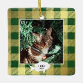 Festivals Gold Kariert Cat Name Weihnachten Keramikornament (Vorderseite)