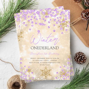 Festivals Gold Lila Winter ONEDERLAND 1. Geburtsta Einladung